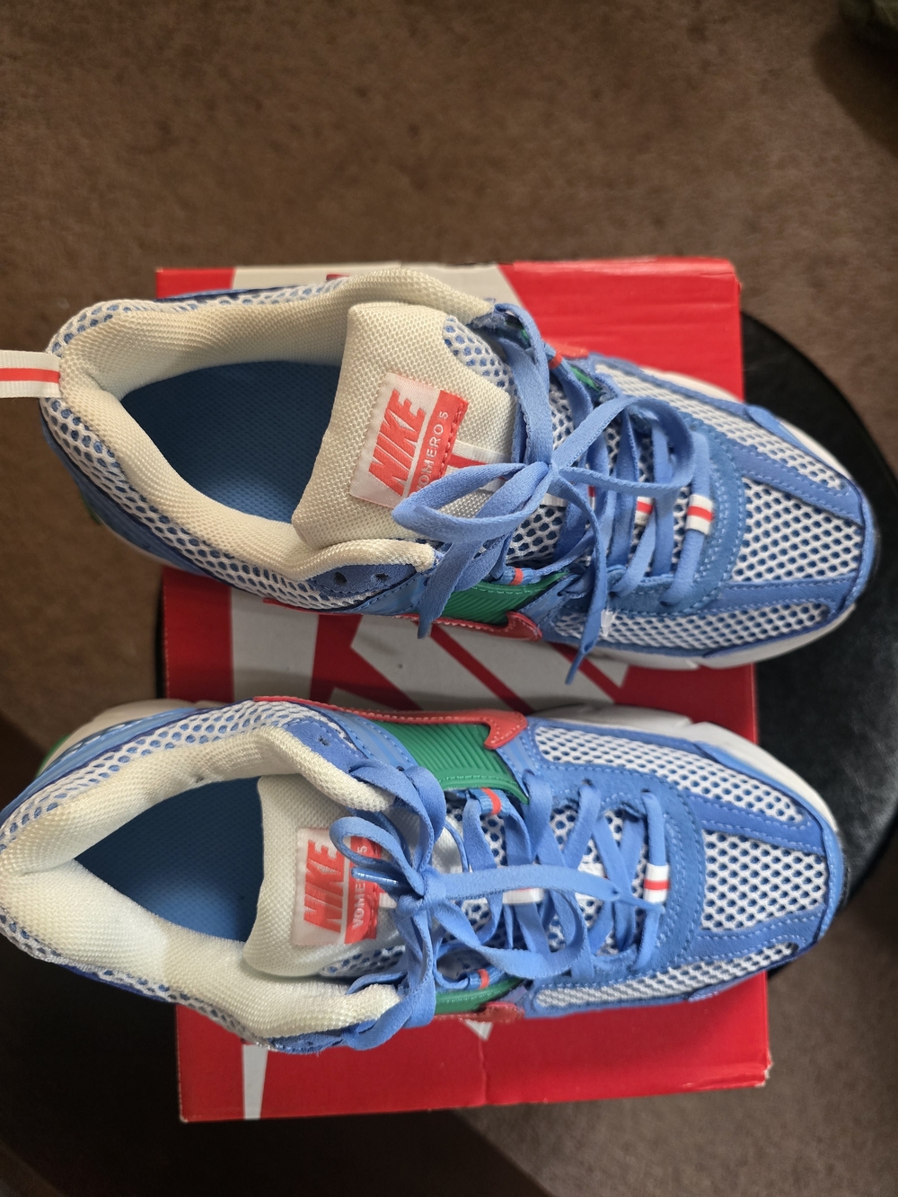 Nike Kids Blue Mesh Sneakers with White, Green and Red Accents